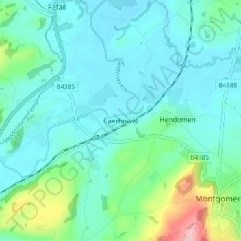 Caerhowelの地形図、標高、地勢