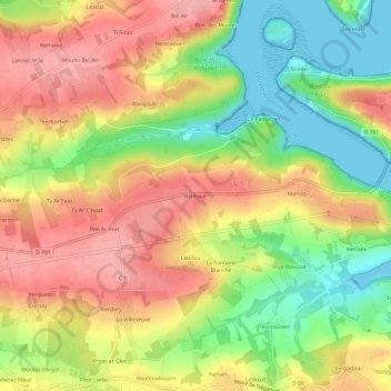 Bellevueの地形図、標高、地勢