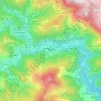 Crezenouxの地形図、標高、地勢
