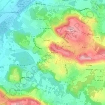 Sous les Vignesの地形図、標高、地勢