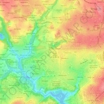 Kerelléの地形図、標高、地勢
