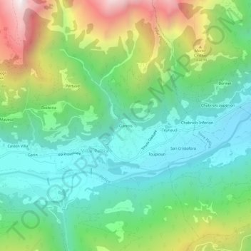 Ciarmisの地形図、標高、地勢