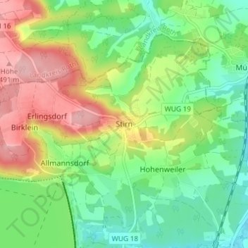 Stirnの地形図、標高、地勢