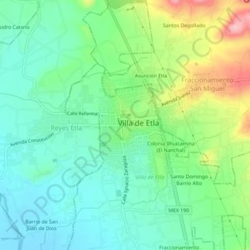 Etlaの地形図、標高、地勢