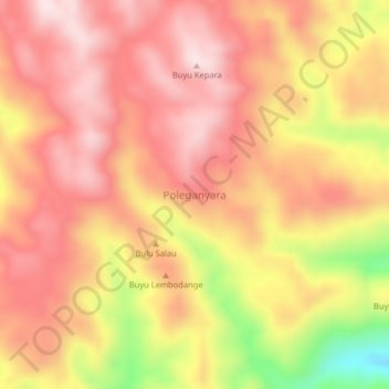 Poleganyaraの地形図、標高、地勢