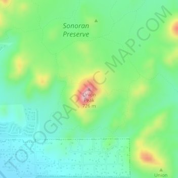 Union Peakの地形図、標高、地勢
