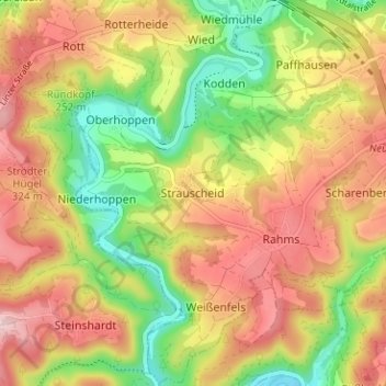 Strauscheidの地形図、標高、地勢