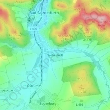 Wehrstedtの地形図、標高、地勢