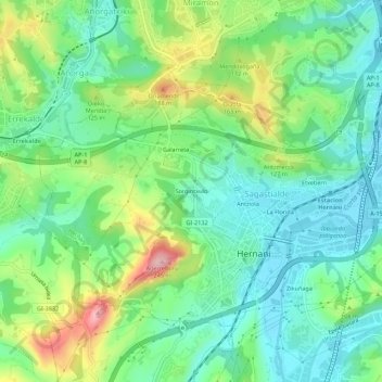 Sorgintxuloの地形図、標高、地勢