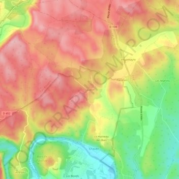 Coudonの地形図、標高、地勢