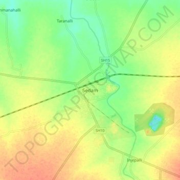 Sedamの地形図、標高、地勢