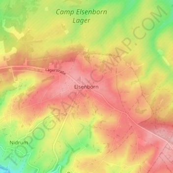 Elsenbornの地形図、標高、地勢
