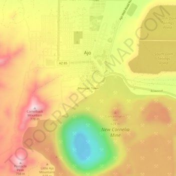 Mexican Townの地形図、標高、地勢