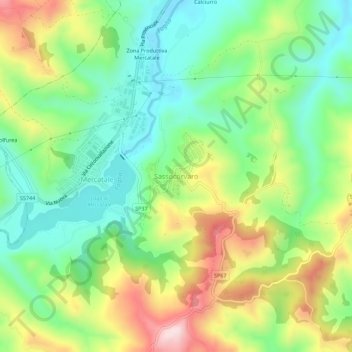 Sassocorvaroの地形図、標高、地勢
