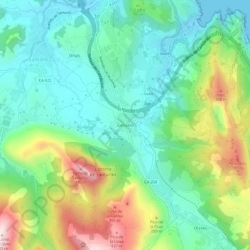 Santullánの地形図、標高、地勢