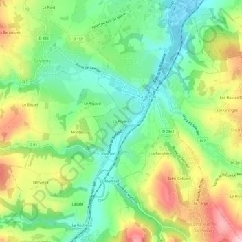 La Poyèreの地形図、標高、地勢