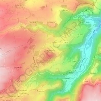 Montredonの地形図、標高、地勢