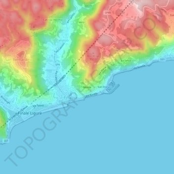 Monteの地形図、標高、地勢