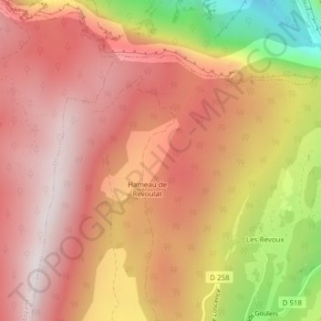Revoulatの地形図、標高、地勢