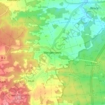 Weidenseesの地形図、標高、地勢