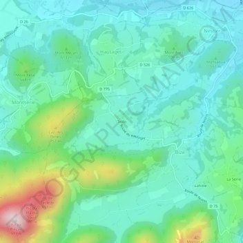 Teilloの地形図、標高、地勢
