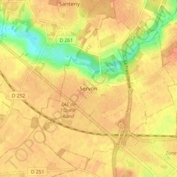 Servonの地形図、標高、地勢