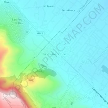 San Isidro Boxipeの地形図、標高、地勢
