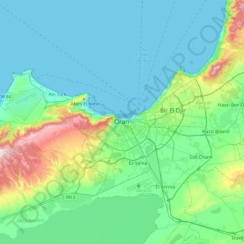 Oranの地形図、標高、地勢