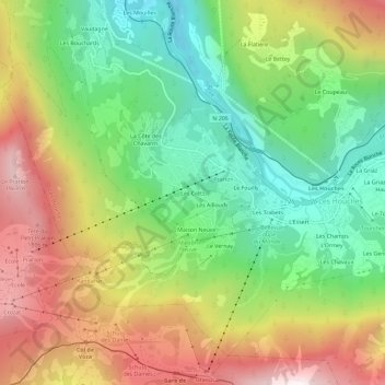 Les Crêtsの地形図、標高、地勢
