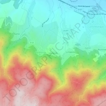Les Vignalsの地形図、標高、地勢