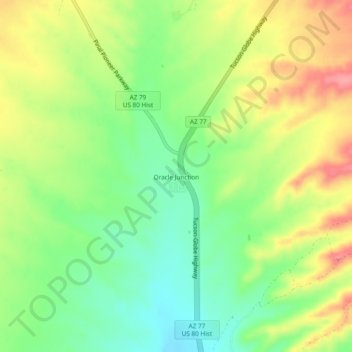 Oracle Junctionの地形図、標高、地勢