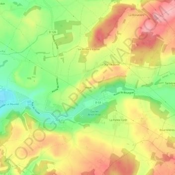 Thiviatの地形図、標高、地勢