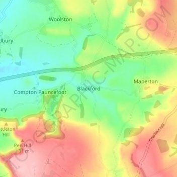 Blackfordの地形図、標高、地勢