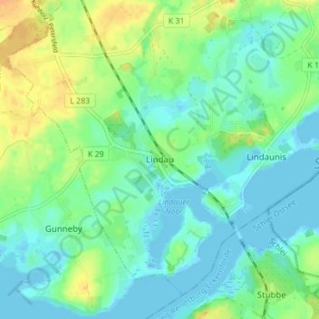 Lindauの地形図、標高、地勢