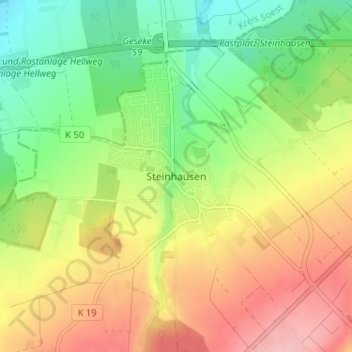 Steinhausenの地形図、標高、地勢