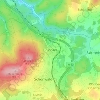 Grünhaidの地形図、標高、地勢