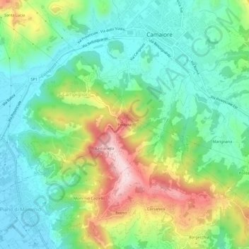 Pedonaの地形図、標高、地勢