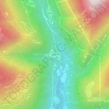 Cagnolettiの地形図、標高、地勢