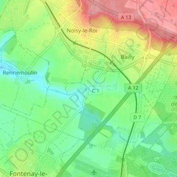 Les Moulinauxの地形図、標高、地勢