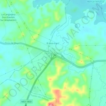 Nuevo Teapaの地形図、標高、地勢