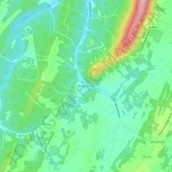 Green Springの地形図、標高、地勢