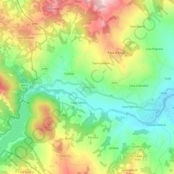 Caminataの地形図、標高、地勢