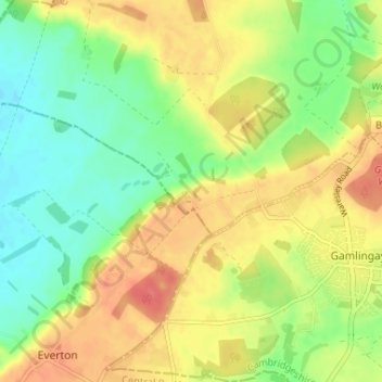 Tetworthの地形図、標高、地勢