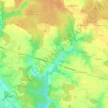Villargeauの地形図、標高、地勢
