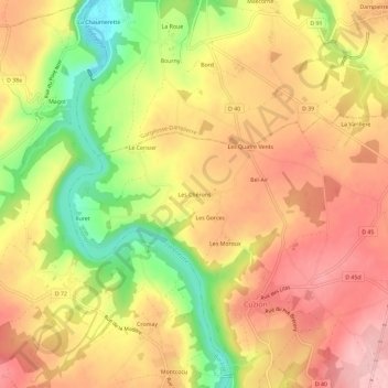 Les Chéronsの地形図、標高、地勢