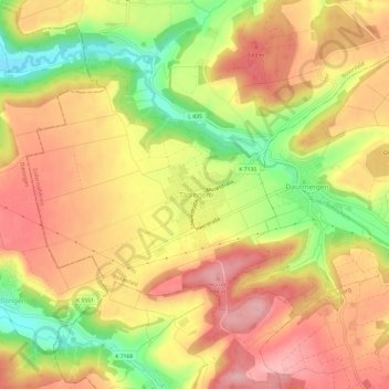 Täbingenの地形図、標高、地勢