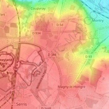 Val de Franceの地形図、標高、地勢