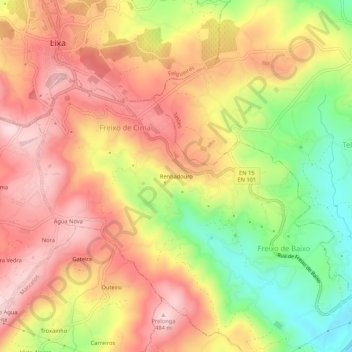 Renhadouroの地形図、標高、地勢