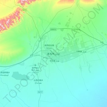 クチャ市の地形図、標高、地勢