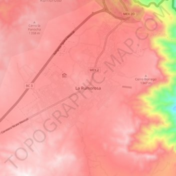 La Rumorosaの地形図、標高、地勢